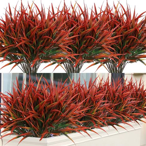 JSSEVN-8PCS Plantes Artificielles d'Extérieur, Plastique Fausse Arbustes Verts Résistant aux UV pour Fenêtre, Jardin, Terrasse (Rouge) (1/5)