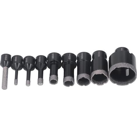 Kit trépan diamant M14 6-50mm, scie cloche brasée sous vide pour carrelage, céramique, marbre, brique, perceuse à noyau, lot complet. (1/5)