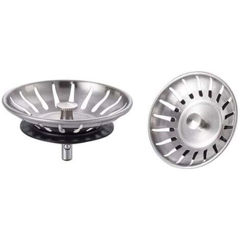 2 Pièces Bouchon Evier Cuisine Inox - Filtre Evier Cuisine Universel (Dia: 78MM), Bonde Evier avec 18 Fentes, Grille Evier Cuisine Antiblocage, Panier pour Evier Inox Vidange Rapide