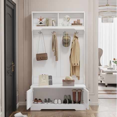 Meuble rangement entrée banc 101,5 cm blanc OKMYHOME (1/5)