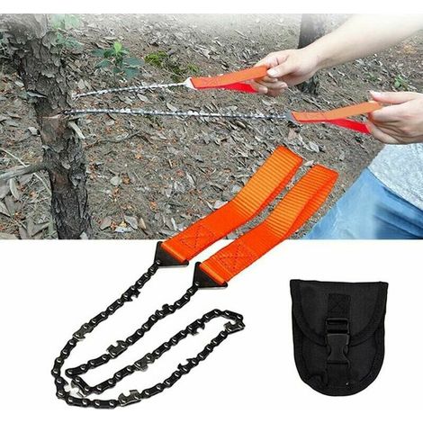 Scie À Fil Portable De 24 Pouces avec Sac De Rangement en Tissu Oxford, Chaîne De Scie À Main À 11 Dents Outils De Journalisation De Jardin pour Le Camping en Plein Air,Orange 103cm (1/4)