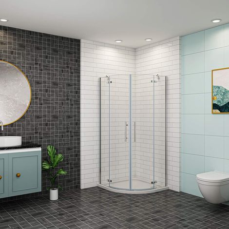 Viertelkreis Duschkabine 6mm NANO ESG Eckeinstieg Falttür 90x90x195cm Runddusche Duschabtrennung