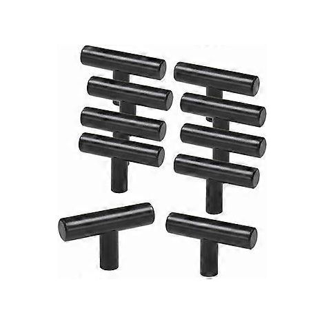 Lot de 10 Bouton de Meuble Porte T Bar Bton Tiroirs, Bouton en Acier Inoxydable Porte Placard Chambre Cuisine Meubles Noir - Bouton en T - 50mm Noir