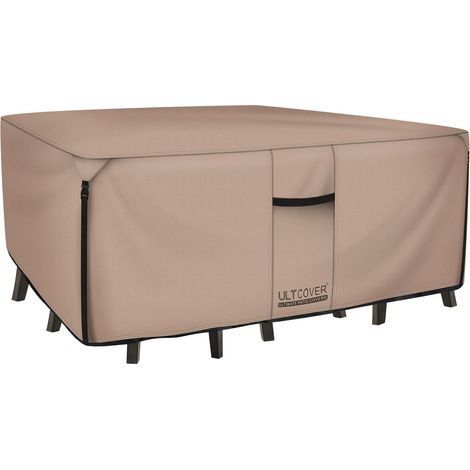 ULTCOVER Rechteckige, robuste Terrassentischabdeckung – 600D strapazierfähiges, wasserdichtes Canvas-Gewebe für Esstisch und Stühle im Außenbereich, universelle Möbelabdeckung, Größe 88 x 62 x 28 Zoll (1/5)