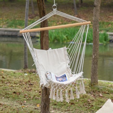 Chaise suspendue pompons Blanc 120 kg coton style moderne int/ext