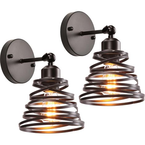 Set of 2 Industrial Interior Wall Lights 15 cm E27 Spiral Ceiling Light Metal Cascade Adjustable Lighting Ceiling Lamp Vintage Wall Lamp for Bedroom Living Room Coffee (Black) (1/5)