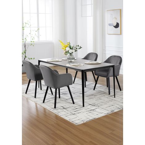 WOLTU Esszimmerstühle 4er Set, Küchenstuhl mit Armlehne Rückenlehne, Polsterstuhl Wohnzimmerstuhl, bis 150 kg belastbar, aus Samt Holzbeine, für Esszimmer Küche Wohnzimmer, Dunkelgrau (1/5)