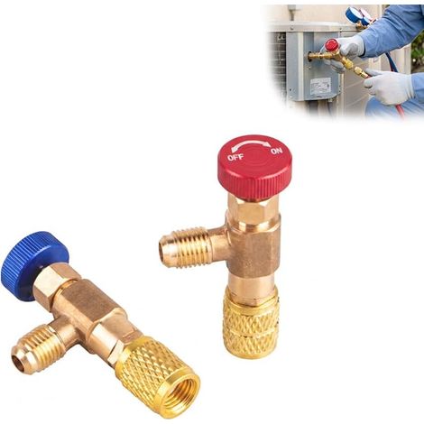 Lot de 2 Vannes Sécurité Laiton - Raccord Climatisation R22 R32 - Adaptateur Charge Fluide - Pour Techniciens HVAC - Filetage 5/16 et 1/4 Pouces (1/5)