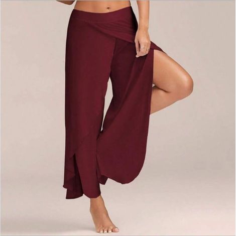 Pantalon femme été yoga sexy, pantalon large croisé jambe évasée, taille élastique, confortable et tendance