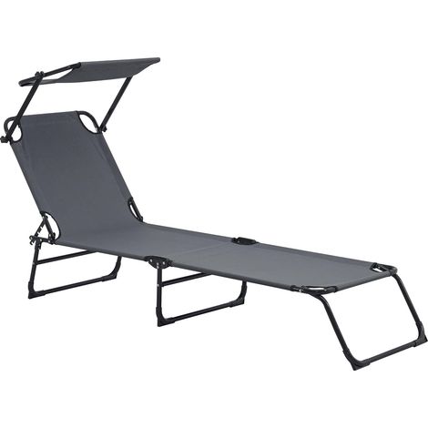 Tumbona tumbona plegable con sombrilla de acero pvc poliéster 187 cm gris oscuro 030000989