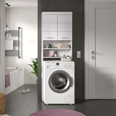 Meuble de machine à laver 63x24x191 cm blanc brillant - KAN