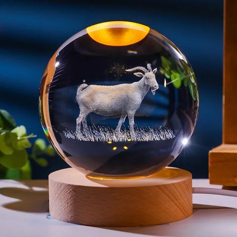 Boule de cristal colorée avec support lumineux LED, décoration en verre gravée au laser