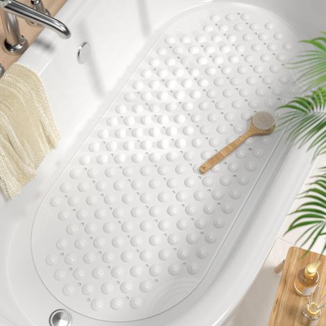 Ovale Tapis de Baignoire Antidérapant 88 x 40 CM,Salle de Bain Résistant aux Moisissures Tapis de Bain, Lavable en Machine Tapis de Douche sans BPA, Blanc (1/5)