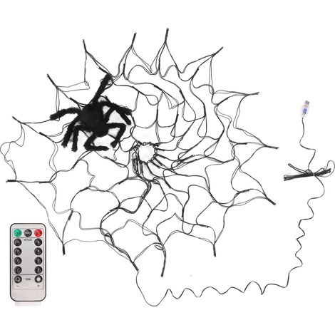 Guirlande Lumineuse Halloween Toile d'Araignée - 8 Modes LED Lumière Chaude pour Décoration Jardin Clôtures Terrasses (1/5)