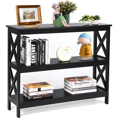 GOPLUS Table Console a 3 Niveaux, Meuble d’Entree Etagere de Rangement a 3 Niveaux, 100X33X80 CM Meuble de Rangement Table de Rangement, pour Salon, Cuisine Max.30KG (Noir) (1/5)