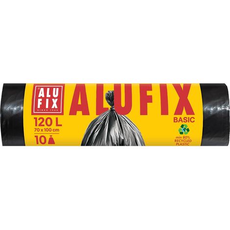 Sacs poubelle Économiques/Basiques en HDPE/ 120 l - 10 sacs poubelle - 1 rouleau/ 17 µm/Noir/ 70 × 100cm/ (1/5)