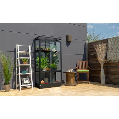 Vitavia Balkon- und Anlehn-Gewächshaus "Stad", schwarz, 3 mm ESG mit Stahlfundament (1/4)