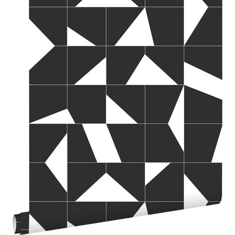 papier peint carreaux de ciment noir et blanc  - ESTAhome