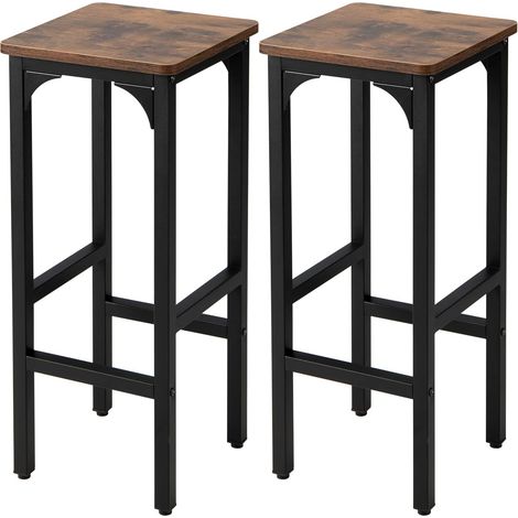 GOPLUS 2 Tabourets de bar 30x30x71,5CM Charge 150KG-Style Industriel-avec Repose-pied-Cadre en Métal Robuste Marron (1/5)