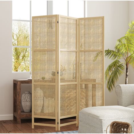 Biombo separador plegable 3 paneles ratán 135x180 cm OKMYHOME (1/5)