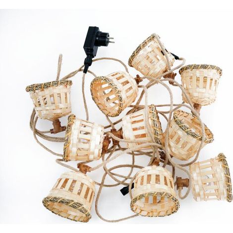 LED Lichterkette außen Bambus Lampenschirme 10x E12 2700 K warmweiß IP44 Stecker Außenlichterkette (1/5)