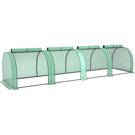 Invernadero túnel de acero con 4 ventanas de cremallera, 395 x 100 x 80 cm, verde (1/4)