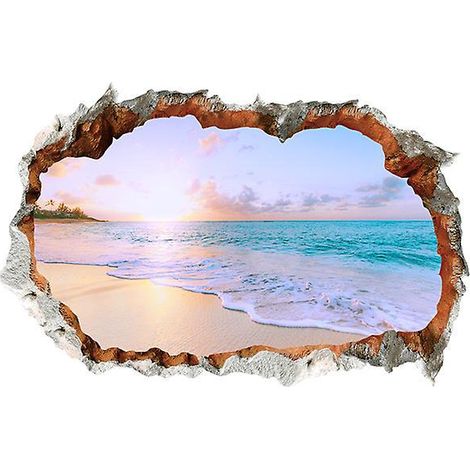 3d Stickers Muraux Le De Vacances (60x40 Cm) I Autocollant Sticker Mural Paysage Plage Mer Ocan Palmier I Dco Pour Salon Chambre Cuisine Couloir P (1/5)