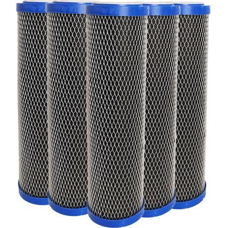 Toodo – Pack de 5 cartouches 2 en 1 filtre à eau 9"3/4 – Anti sédiments 5 microns – Charbon actif pour élimination goût et odeurs – Filtration sous évier