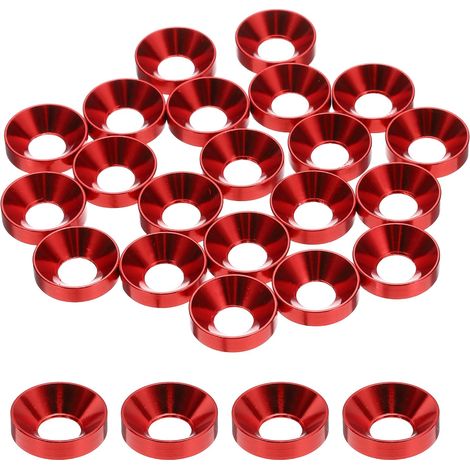 20 Pièces Rondelles à Tête Fraisée, Rondelles de Tasse M6 x 13.8 mm, Rondelle Fraisée, Rondelle Boulon En Aluminium Pour vis à tête, tige filetée, Accessoires Mécaniques, Rouge (1/5)