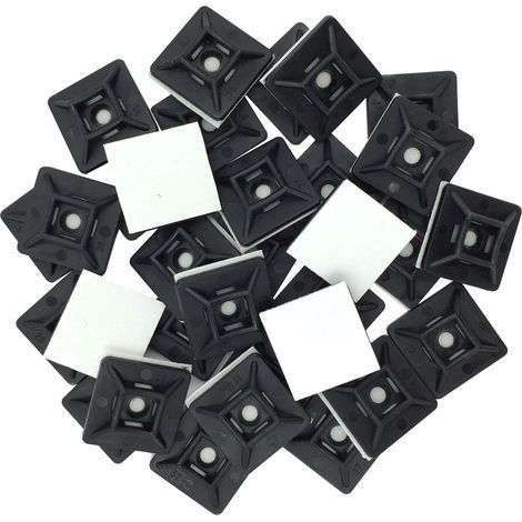 100 Stück selbstklebende Kabelbindersockel, 19 mm x 19 mm, schwarz, selbstklebende Kabelbinder, Kabelbinderhalter aus Kunststoff, Kabelbindersockel (1/4)