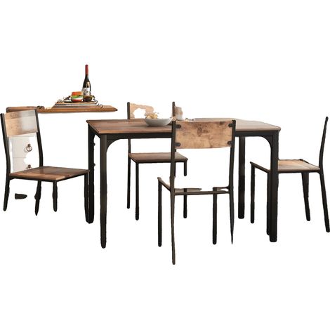 Esszimmer Set, MDF Tischplatte, Metallrahmen, Tischmaße 108x65x75 cm, Stuhlmaße 41x38x86 cm, Montage erforderlich (1/5)