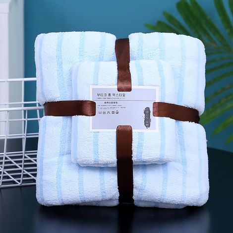 Serviette De Bain - 100 % Coton - 70 X 140 Cm Et Serviette Visage 35 X 75 Cm - Bleu - Lot De 2 (1/3)