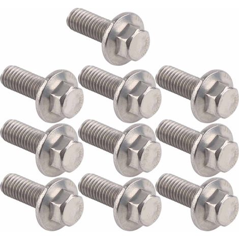Lot de 10 vis à tête hexagonale à embase, inox 304, M6, avec rondelle intégrée, fixation vissée (1/5)
