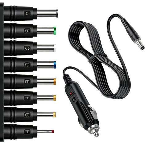 Cable DC Allume Cigare 12V avec 8 Embouts DC 5.5x2.1mm, Câble Chargeur Voiture Allume-Cigare, Adaptateur Alimentation 1.5m avec Fusible et LED, Compatible Routeur Caméra IP LED TV Box Haut-Parleur (1/5)