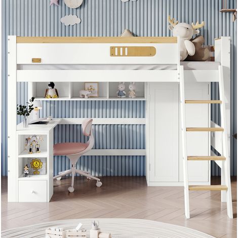 Etagenbett Kinderbett mit Schreibtisch Kleiderschrank 90x200 OKMYHOME (1/5)