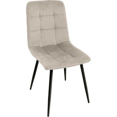 POLTRONA DI VELLUTO IMBOTTITA BEIGE SCHIENALE ALTO GAMBE IN METALLO NERO 44X41X88 CM