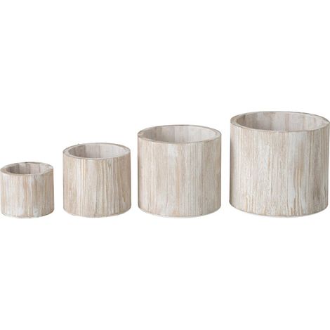 Lot de 4 Cache-Pots en Bois "Tibo" 19cm Blanc Cassé
