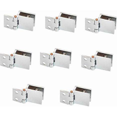 Lot de 8 charnières pour porte en verre, 5 mm et 8 mm, réglables, à simple pince, pour meubles et portes en verre, fixation murale. (1/5)