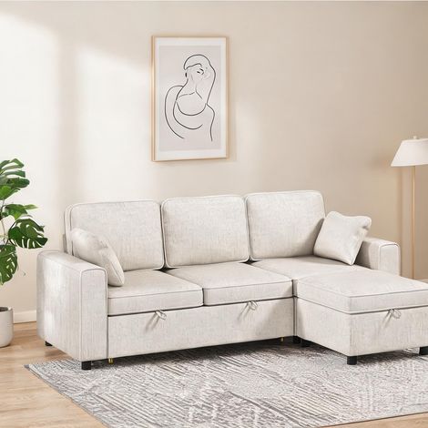 Canapé convertible beige en chenille polyester 225 x 147 x 90 cm (1/5)