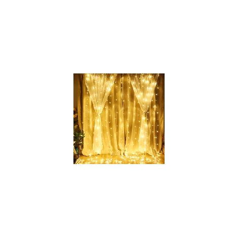 3 x 3 m Lichtervorhang, 300 LED-Lichtervorhang für den Innenbereich, Lichtervorhang für den Außenbereich mit 8 Modi und EU-Stecker, IP44 wasserdicht, LED-Lichtervorhang für Valentinstag, Party (kaltwe (1/4)