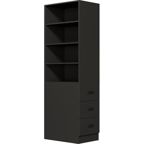 Bibliothèque extra étroite de 180 cm avec tiroirs latéraux - Étagères réglables, réversible gauche/droite, idéale pour petits espaces - Meuble haut, rangement salon, étagère à livres (1/5)