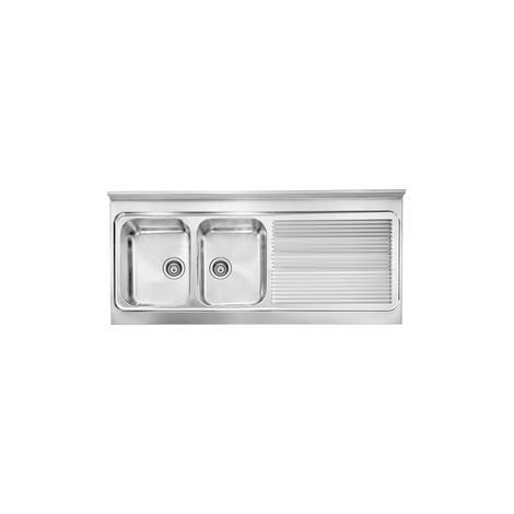 CM Lavelli 031138.S1.01.2009 Rossana Appoggio Lavello 2 vasche appoggio 135x60 cm gocciolatoio dx colore Inox Satinato (1/2)
