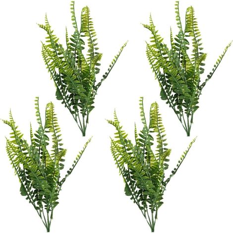 Set of 4 Artificial Green Plastic Ferns, Maintenance-Free Indoor Decoration, No Lighting Required, for Office and Wedding (1/5)