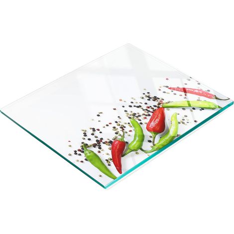 Multifunktionales, dekoratives Küchen-Glasbrett mit Chili-Motiv, 60 x 52 cm (1/5)