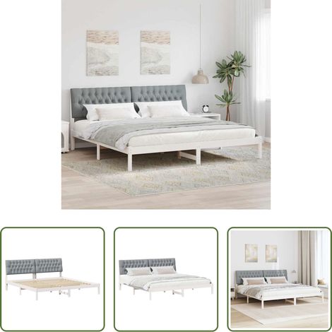 Plattformbett - Bettgestell mit gepolstertem Kopfteil Weiß 200 x 200 cm (1/5)