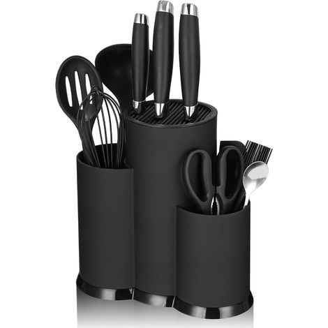 Portacoltelli 3 in 1 (coltello non incluso), portacoltelli rotondo con fessure, organizer per ceppo coltelli adatto a tutti i coltelli da cucina, ceppo coltelli nero