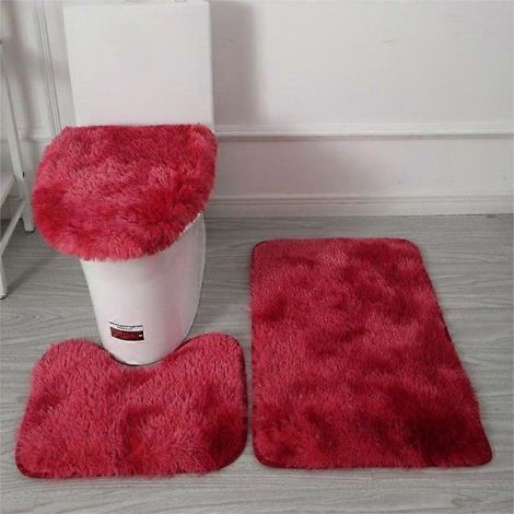 Lot de 3 tapis de bain antidérapants forme U, protège-abattant, décoration salle de bain, rideau douche bordeaux. (1/5)
