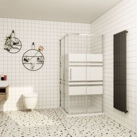 AICA 90x90x195cm Schwarze Eckeinstieg Schiebetür mit 6mm Nano NANO ESG Glas und weißem Siebdruck,Duschakabinen Dsuche Ink.90x90x3cm Quadrat Duschwanne (1/5)