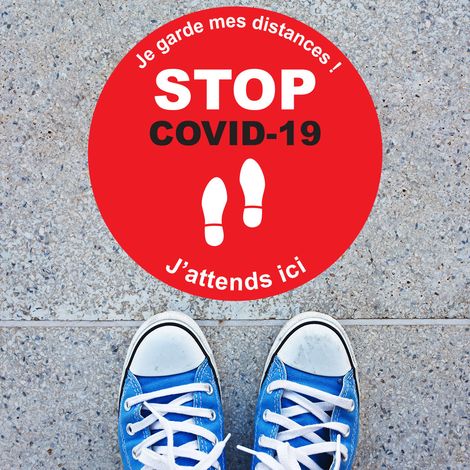 Stickers Sol Anti-dérapant avec Protection - SOL STOP COVID-19 - 1 sticker de 30x30cm (1/5)