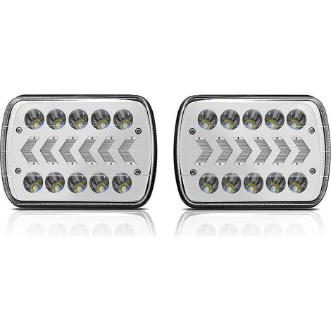 2er-Pack 7-Zoll-LED-Scheinwerfer mit weißem Fern- und Abblendlicht sowie dynamischen, sequenziellen Blinkern in Gelb – Schwarz